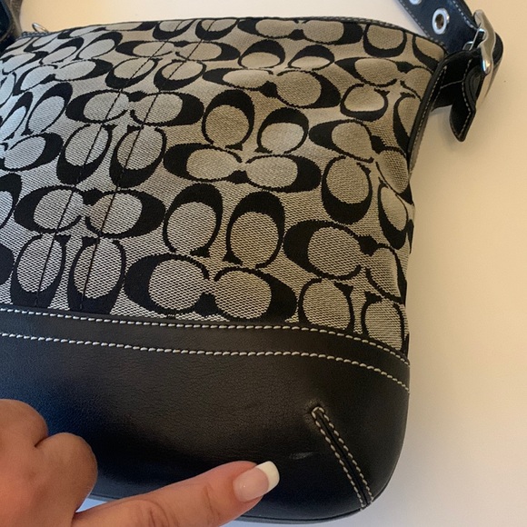 COACH Black/Gray Signature Monogram Canvas & Leather Shoulder Bag - Picture 16 of 16